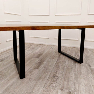 Freya 1.8M Solid Dark Pine Dining Table with Matt Black Metal Legs - Industrial Style Elegance - UK Luxury Furniture